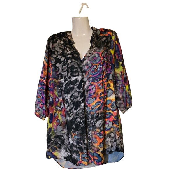 A'Reve New York Boho Animal Print‎ Women's L Tunic Artsy Colorful Hippie Festive - Picture 1 of 11